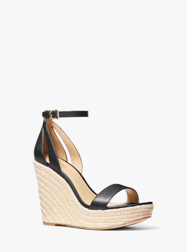 Damske Sandále Michael Kors Kimberly Leather Wedge Čierne - Topanky Michael Kors Akcia | QIFPH-9461